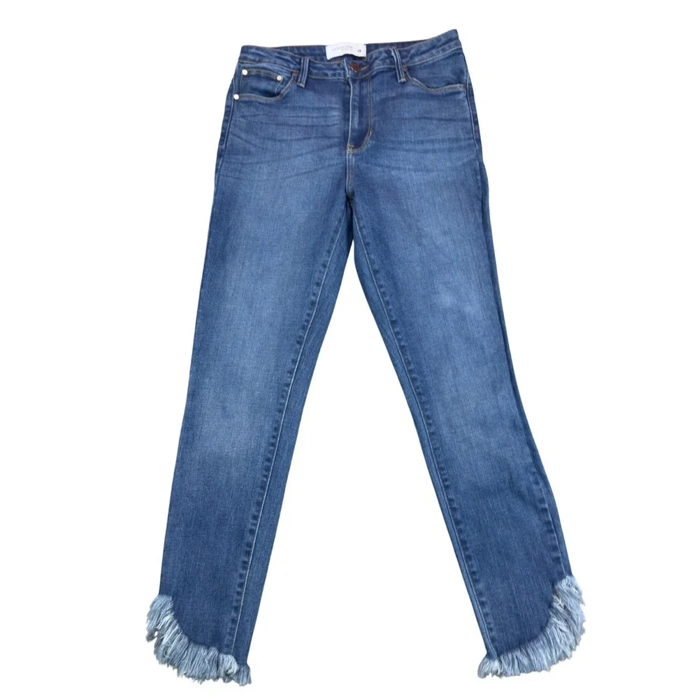 Just Black Denim Womens Skinny Jeans Medium Wash Frayed Tulip Hem Size 29 USA